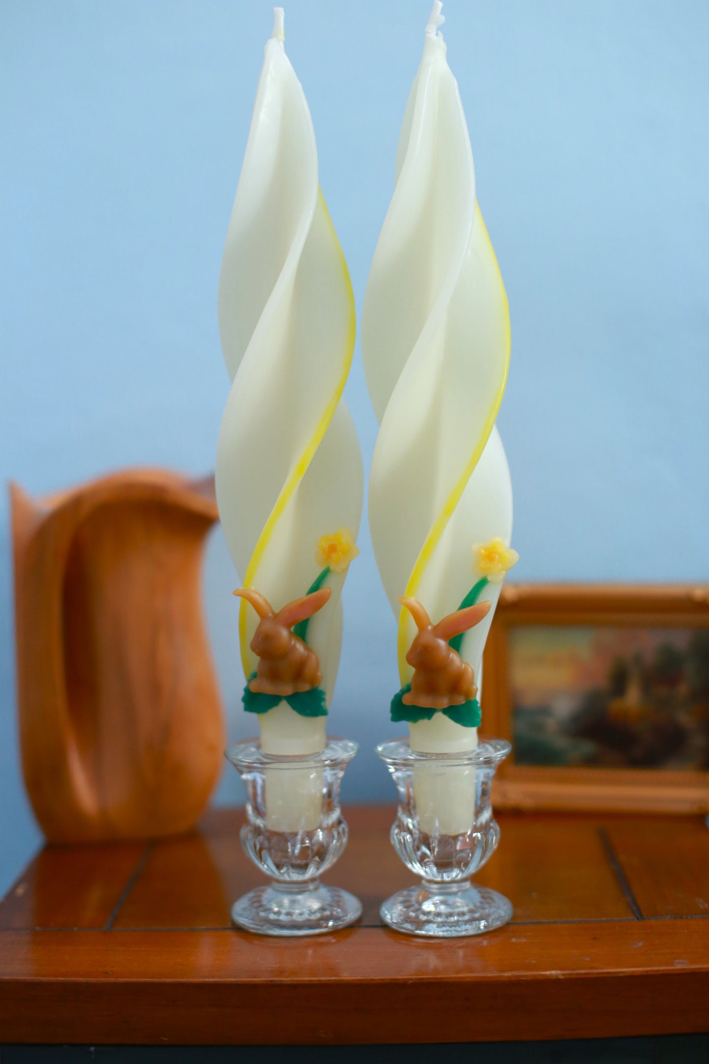 Bunny with Daffodil Silhouette Beeswax Candles
