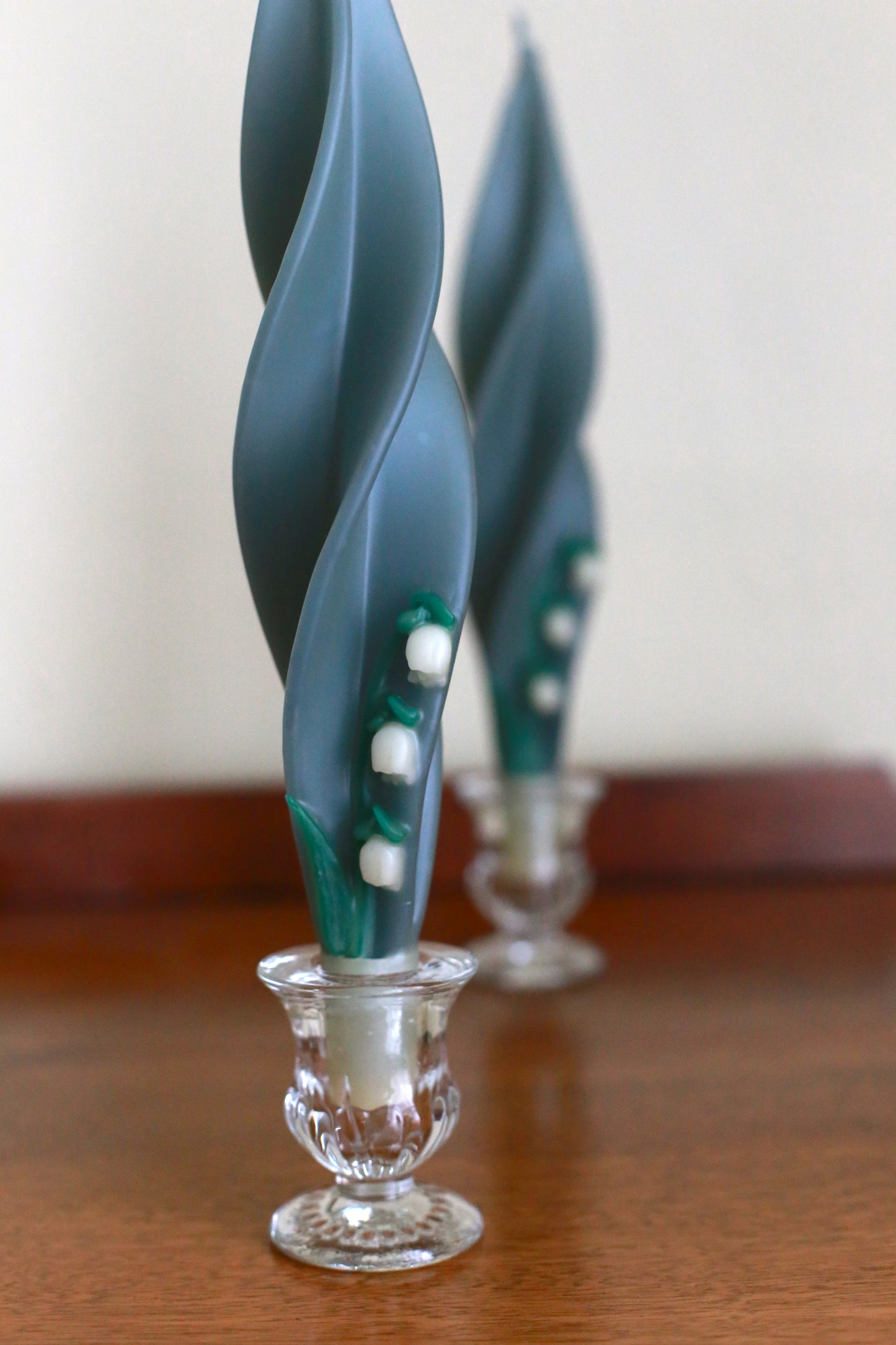Lily of the Valley on Blue Silhouette Beeswax Candles