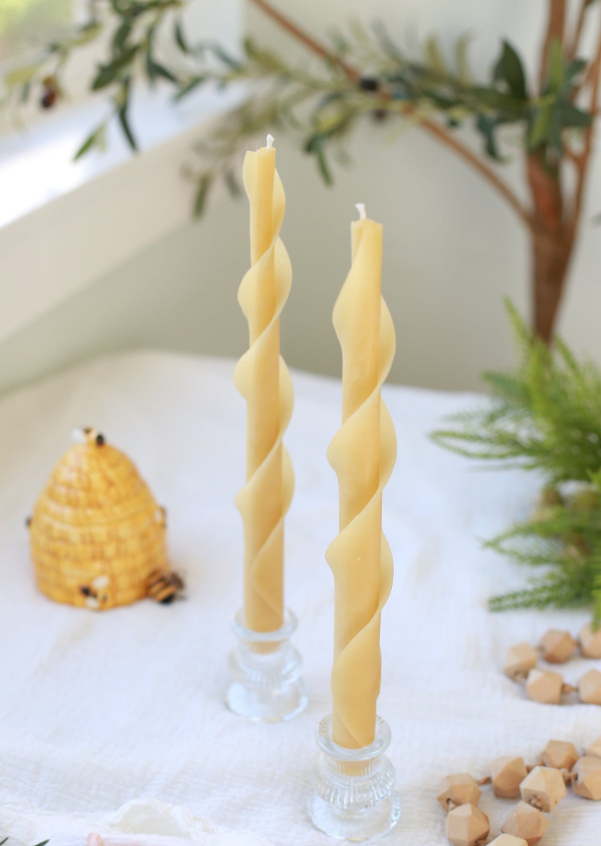 Natural Double Spirals Beeswax Candles