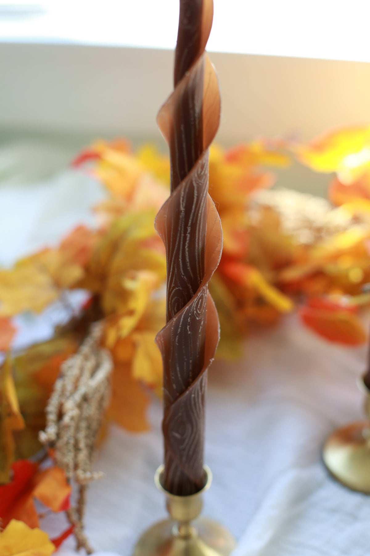 Walnut Faux Bois Double Spirals Beeswax Candles