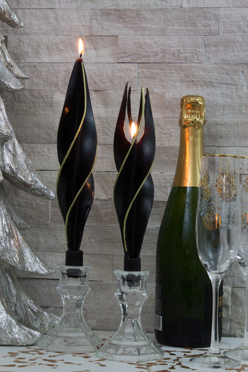 Happy New Year - Black Silhouettes with Gold Edge Beeswax Candles