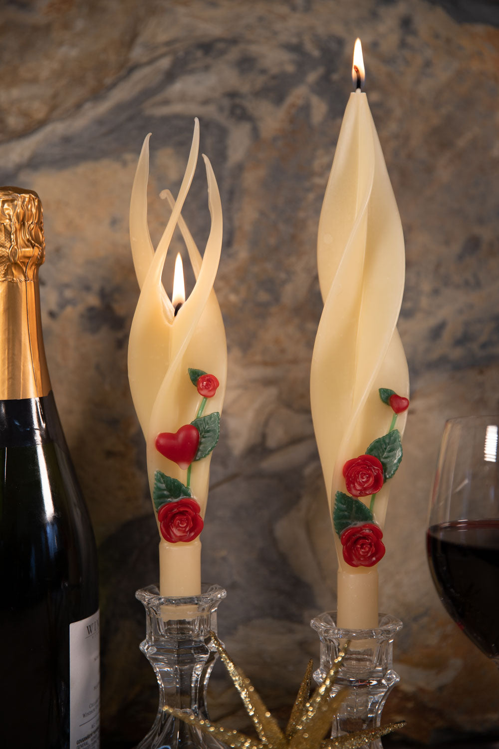 Hearts and Red Roses Silhouette Beeswax Candles