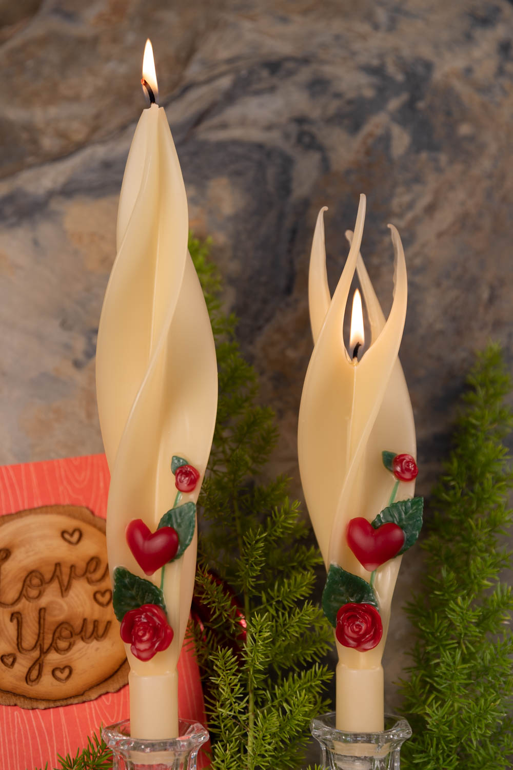 Medium Heart & Rose Silhouette Beeswax Candles