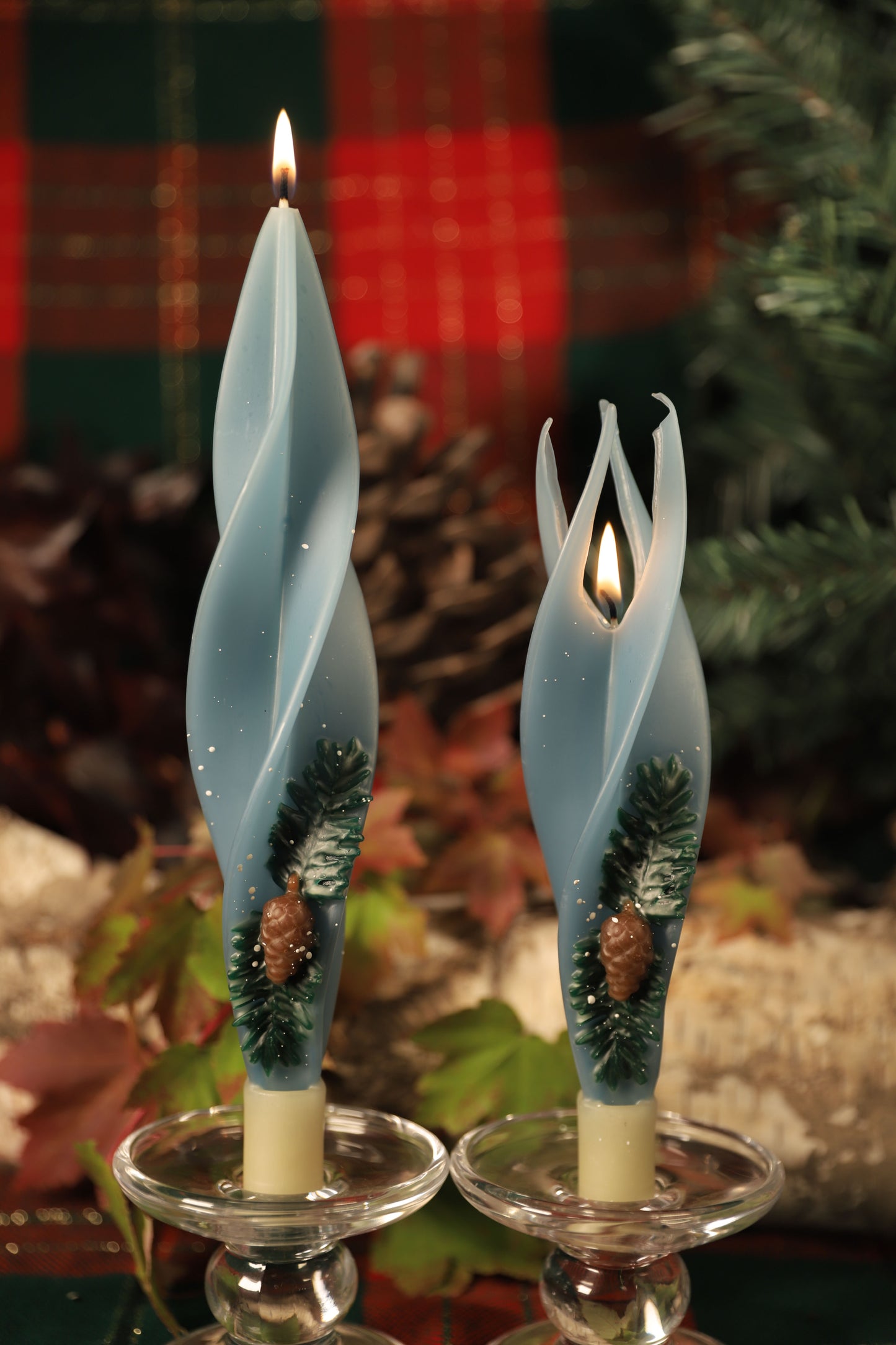 Blue Pine Silhouette Beeswax Candles
