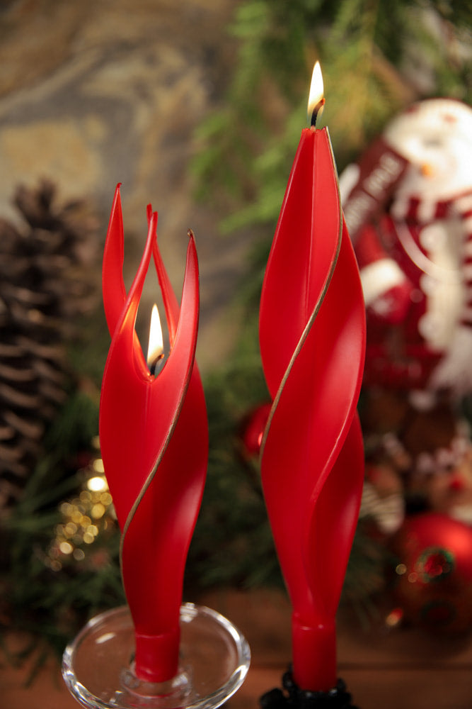 Red with Gold Edge Silhouette Beeswax Candles