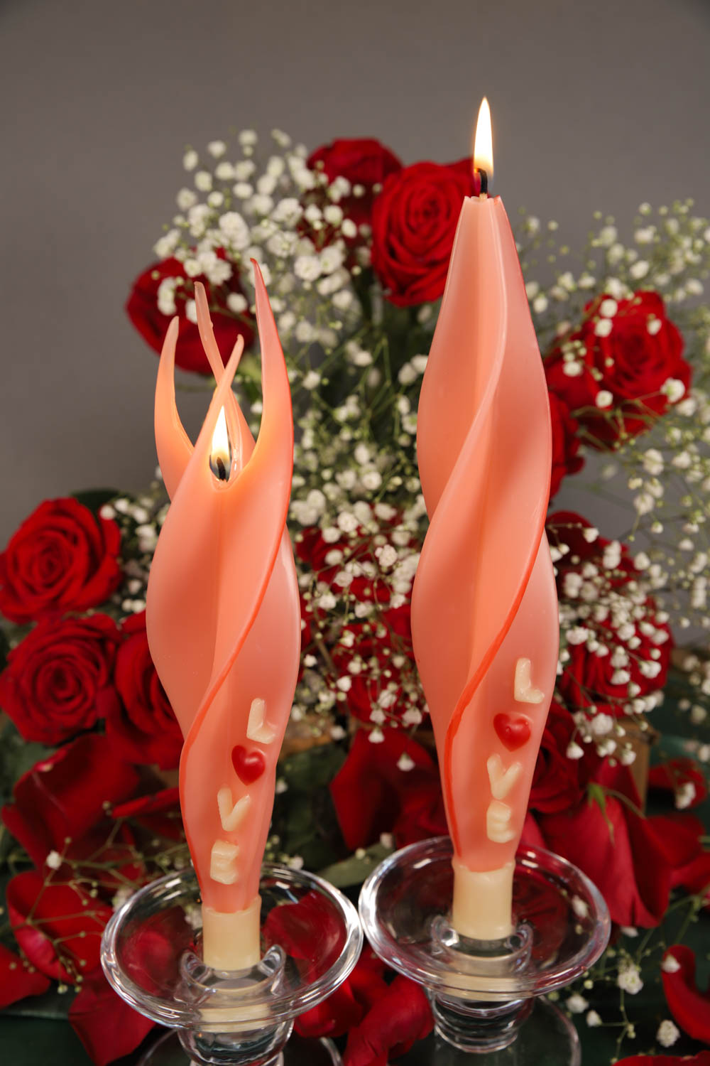 "LOVE" on Pink Silhouette Beeswax Candles