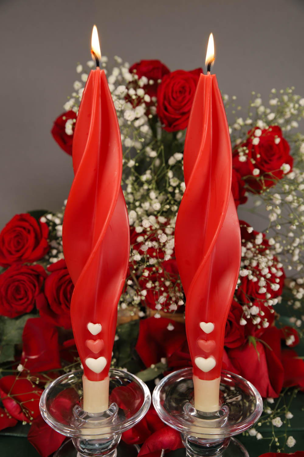 White and Pink Hearts on Red Silhouette Beeswax Candle