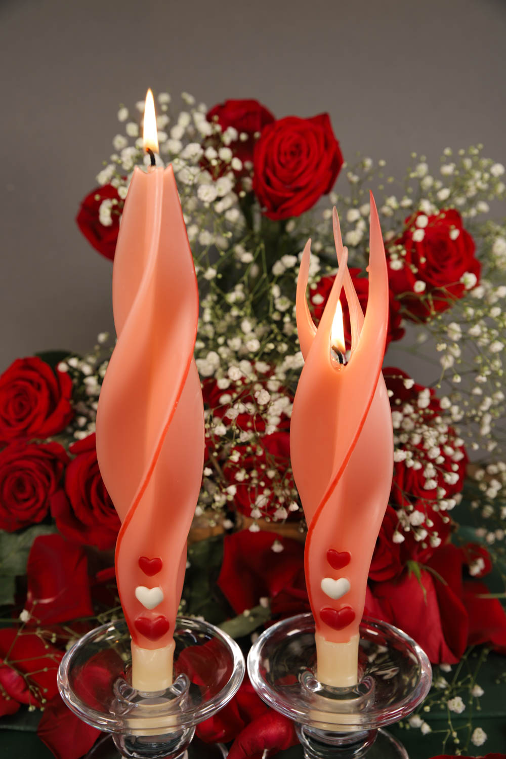 Red & White Hearts on Pink Silhouette Beeswax Candle