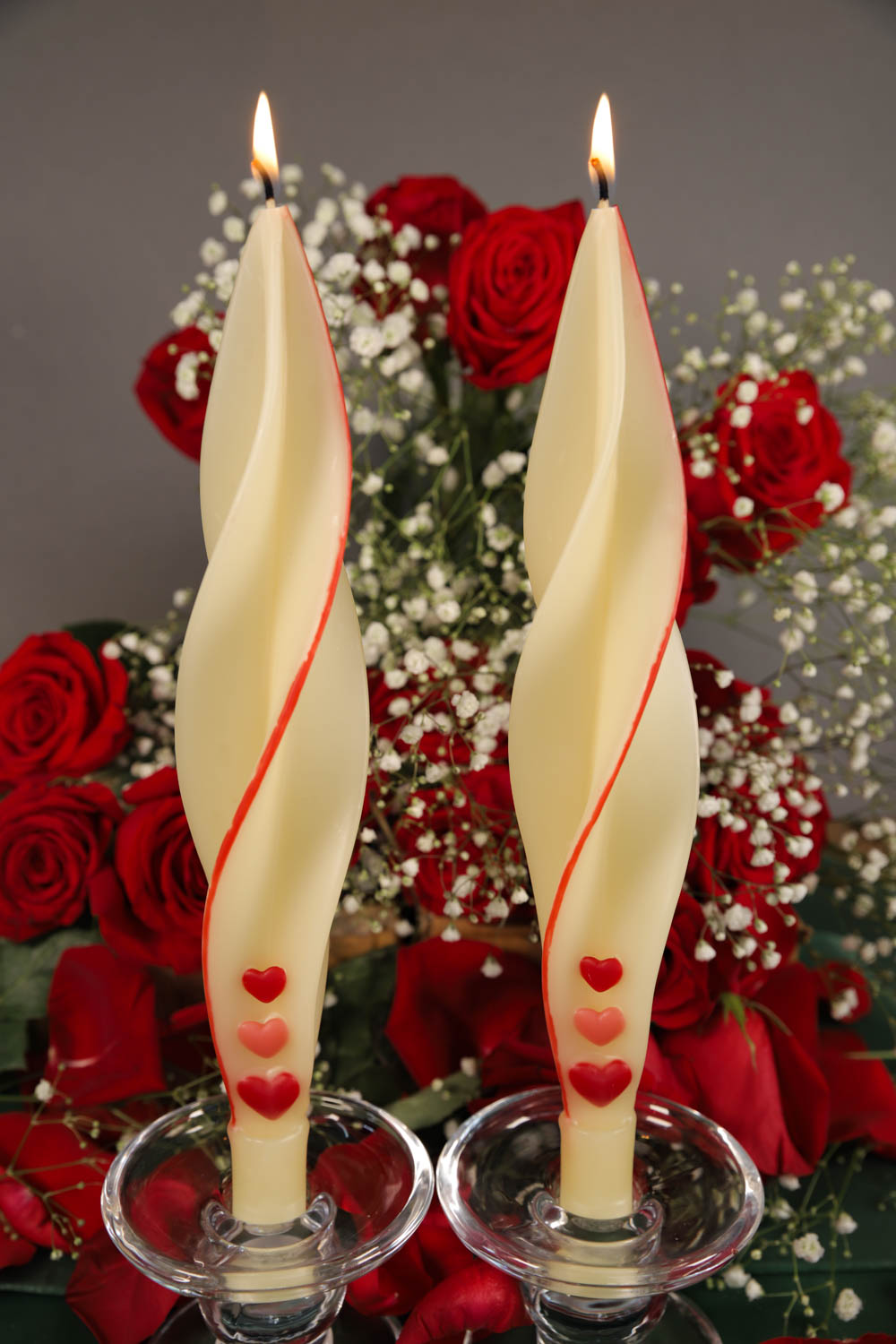 Red & Pink Hearts on Ivory Silhouette Beeswax Candle