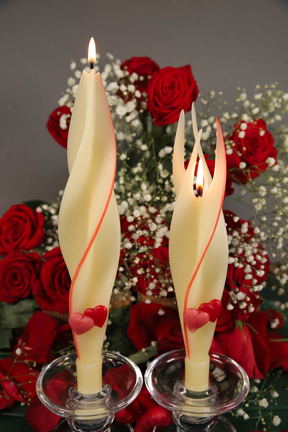 Pink & Red Heart on Ivory Silhouette Beeswax Candles