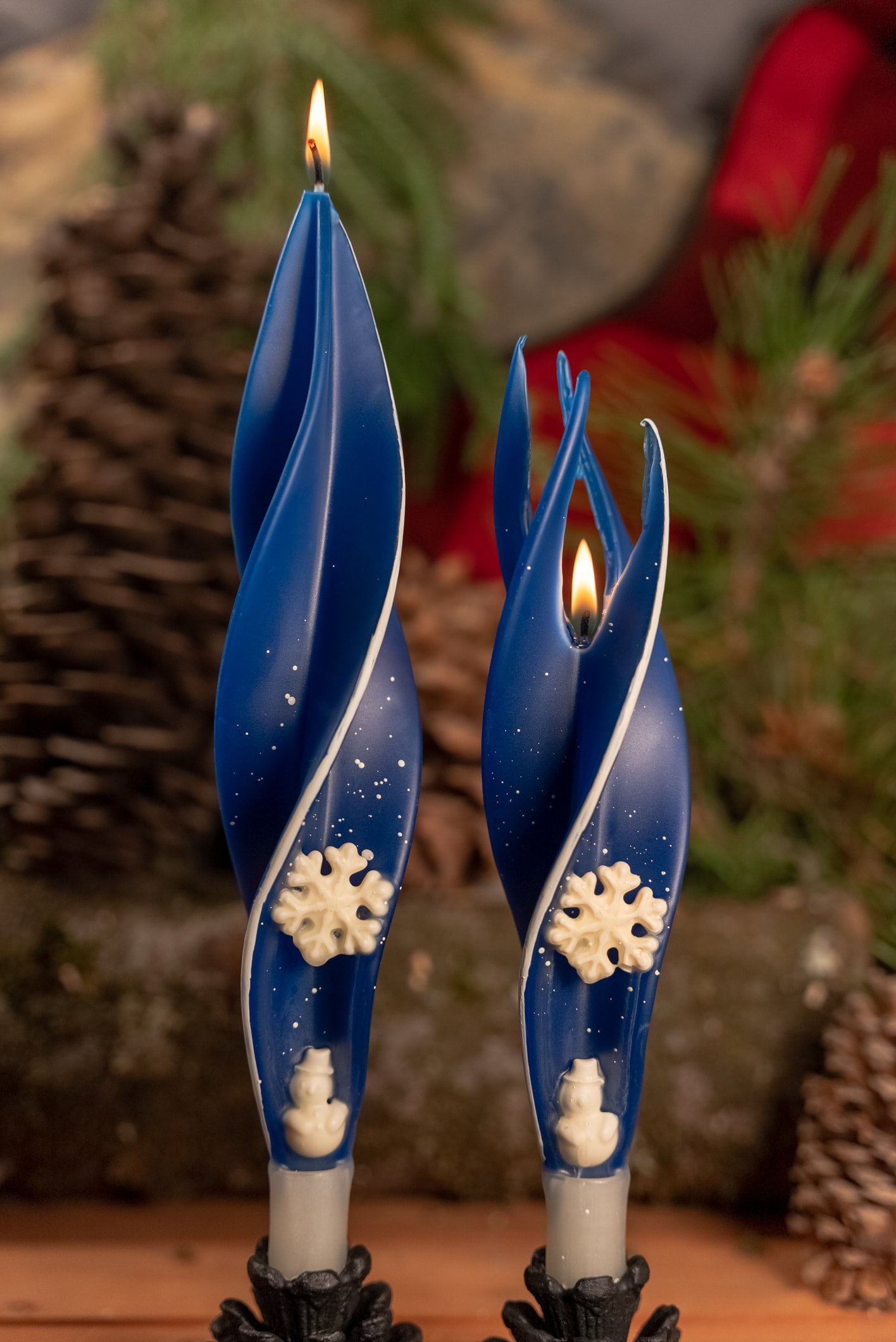 Blue Snowflake Silhouette Beeswax Candles