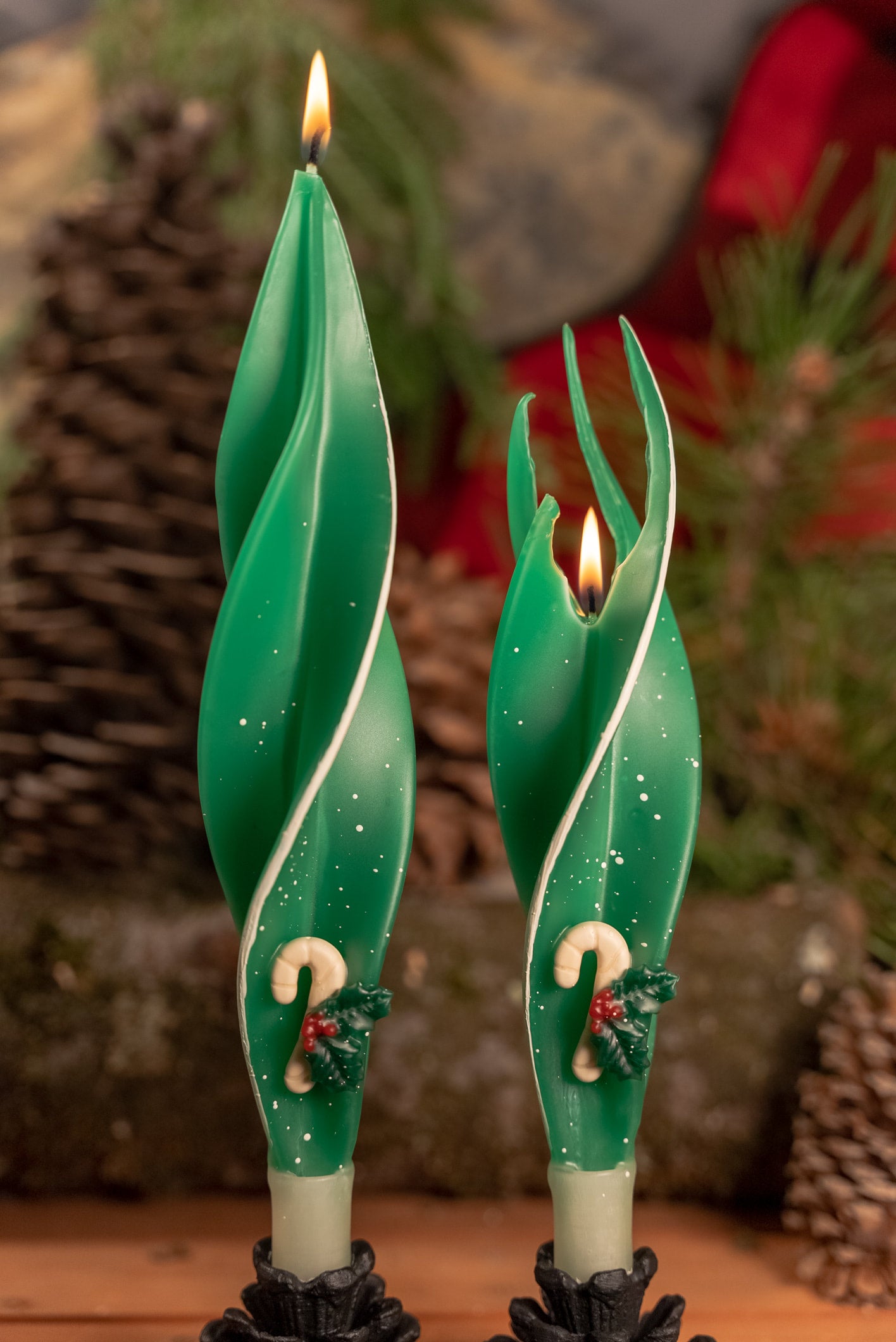Green Candy Cane Silhouette Beeswax Candles