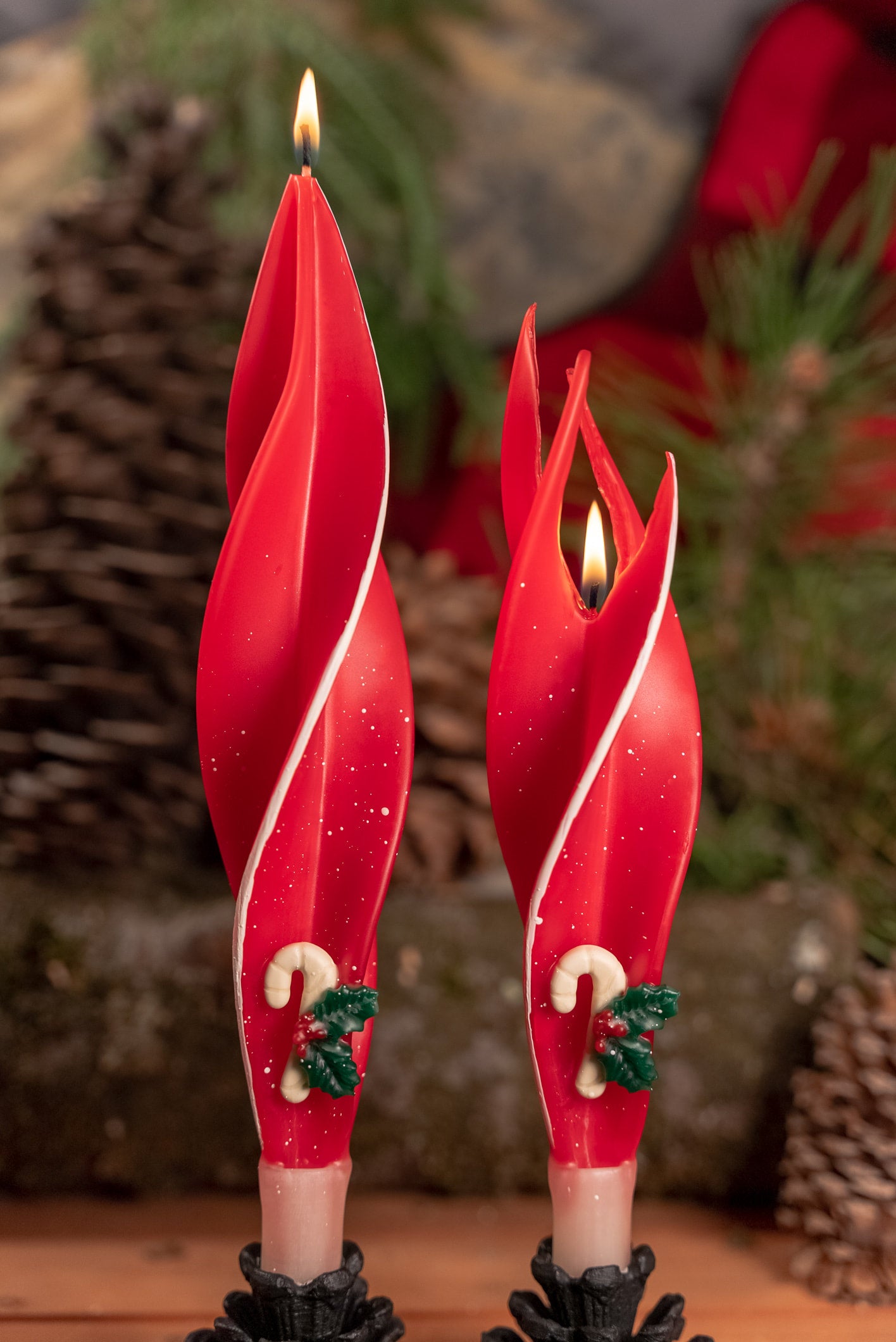 Red Candy Cane Silhouette Beeswax Candles