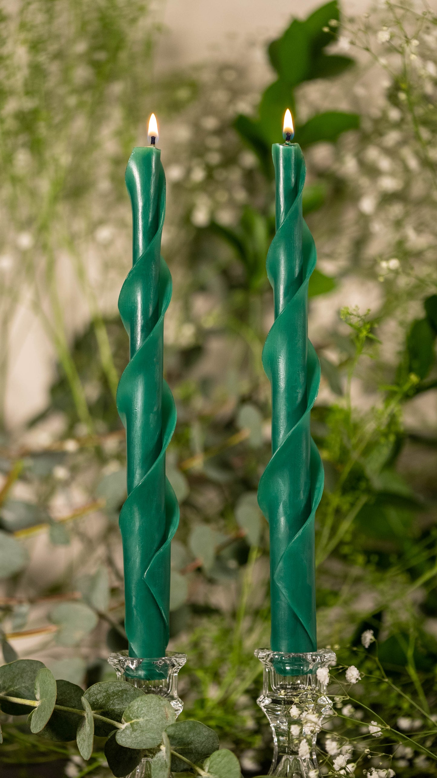 Double Spiral Beeswax Candles - Green