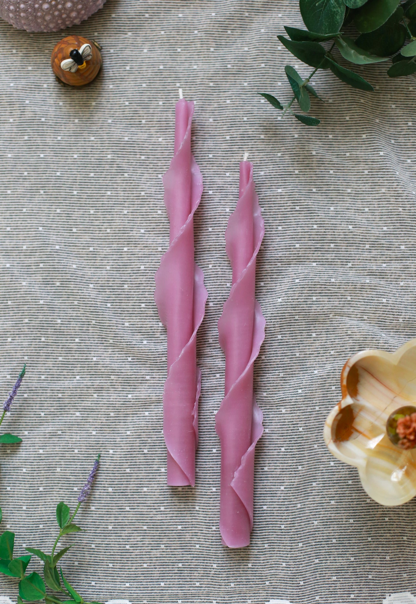 Lavender Ruffle Double Spiral Beeswax Candles