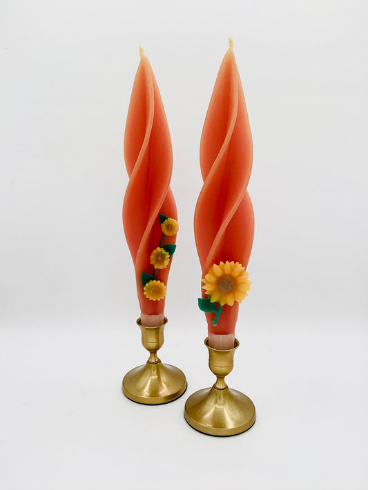 Orange Sunflower Silhouette Beeswax Candles
