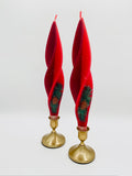Red Burgundy Snow Pine Cone Silhouette Beeswax Candles