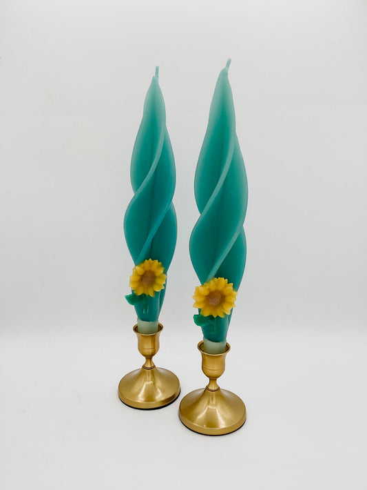 Sunflower on Green Silhouette Beeswax Candles