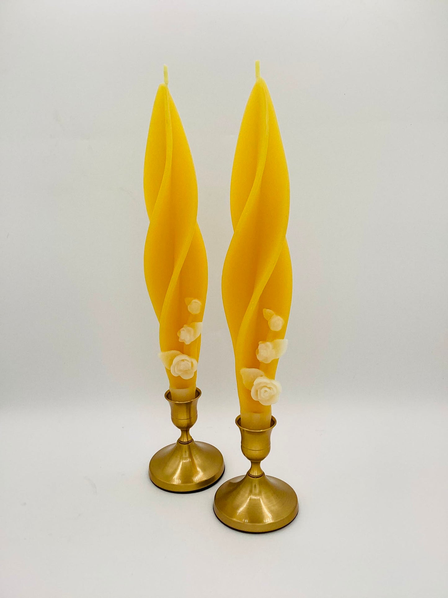 White Rose on Yellow Silhouette Beeswax Candles