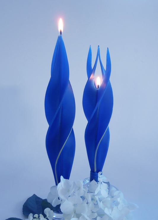 Royal Blue Gold Edge Twisted Silhouette Beeswax Candles