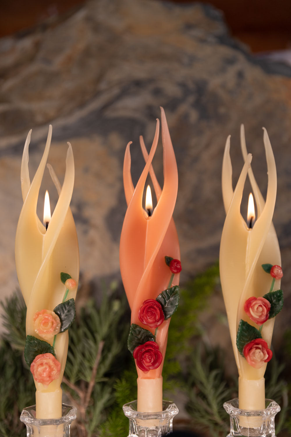 Rose 3-Pack Silhouette Beeswax Candles