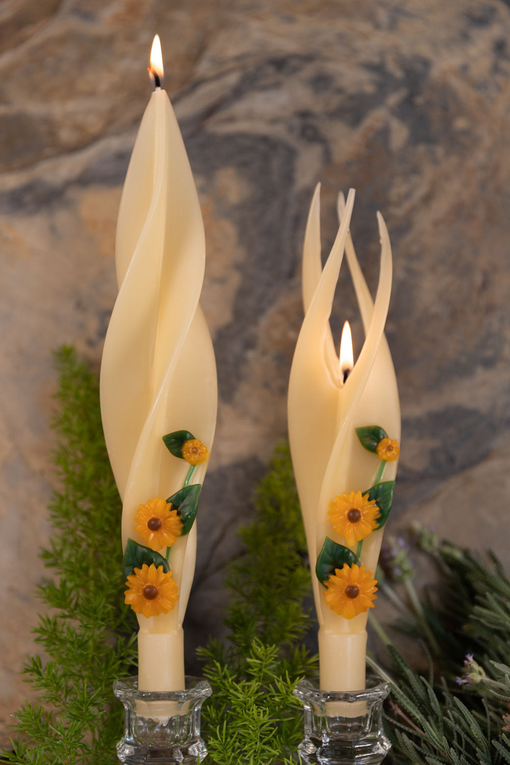 Sunflower on Ivory Silhouette Beeswax Candles