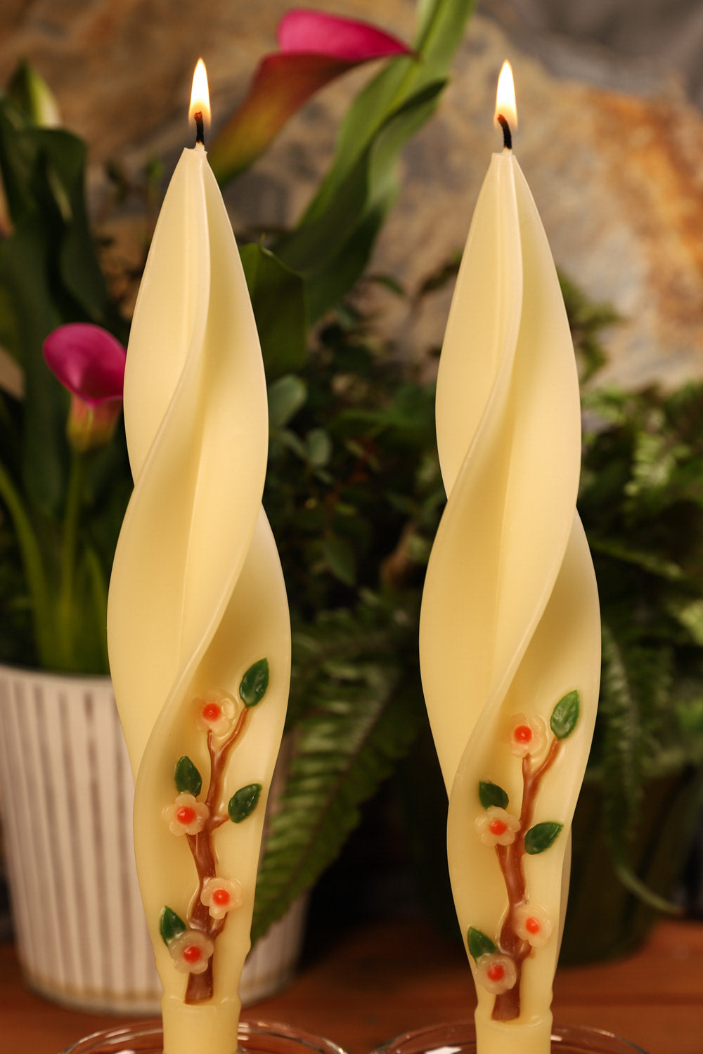 Cherry Blossom on Ivory Silhouette Beeswax Candles