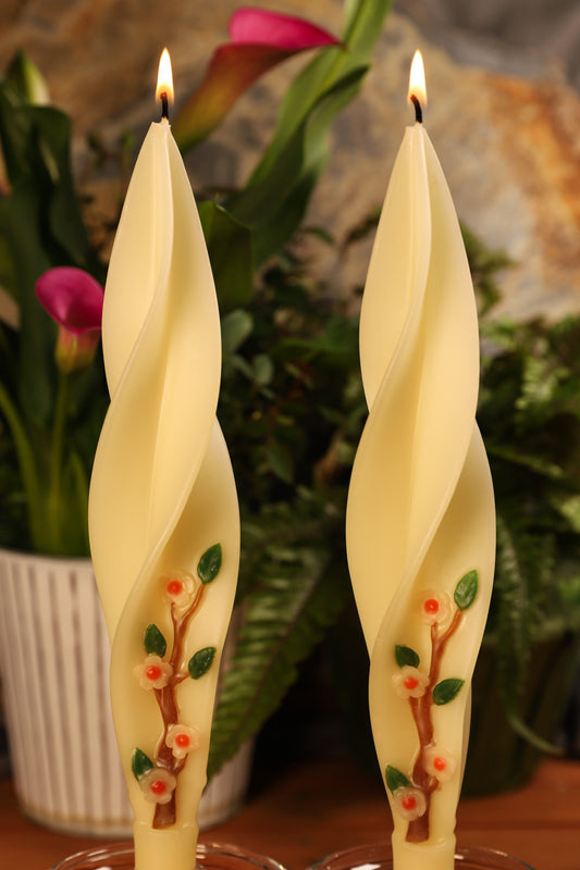 Cherry Blossom on Ivory Silhouette Beeswax Candles