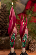 Burgundy Holly Beeswax Taper Candles with Gold Edge