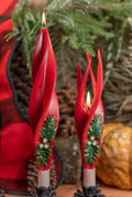 Red & Burgundy Holly Silhouette Beeswax Candles