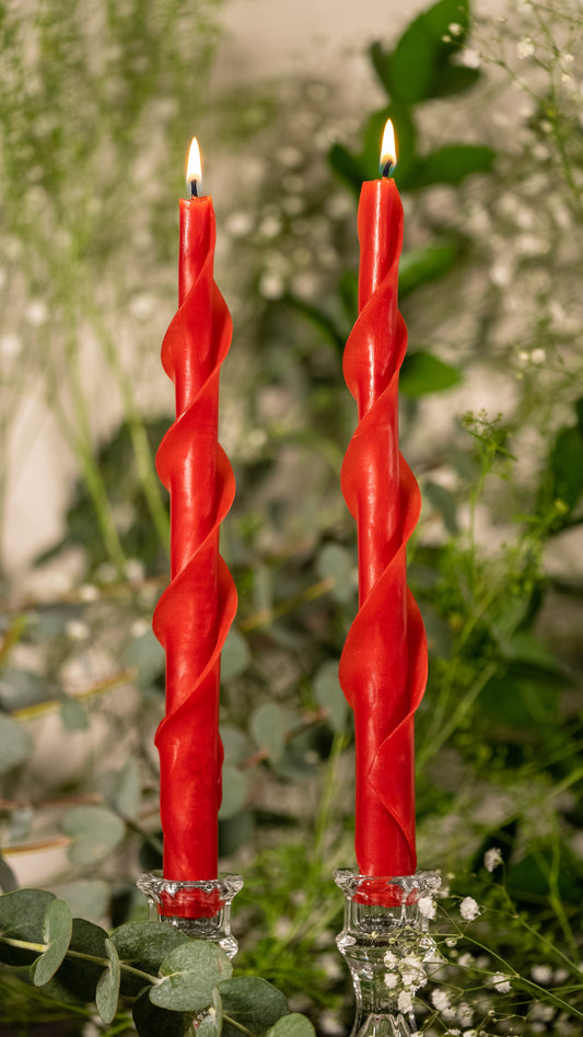 Double Spiral Beeswax Candles - Red
