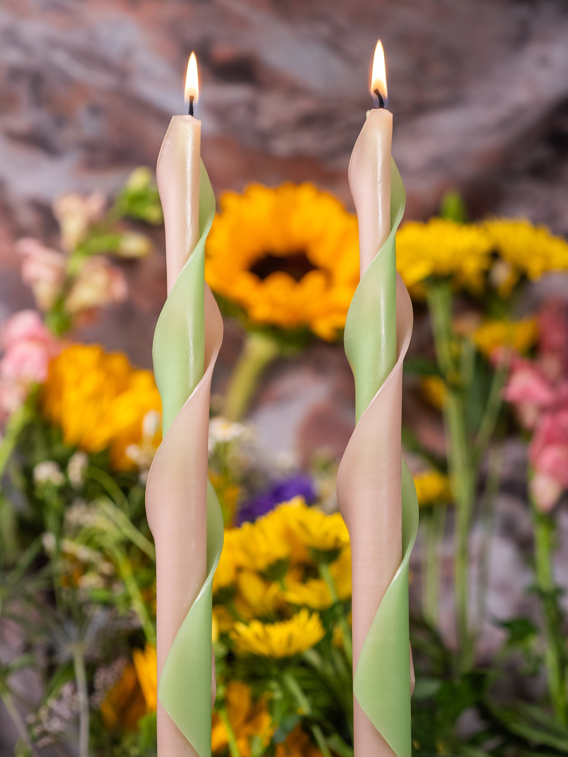 Pink & Light Green Double Spiral Beeswax Candles