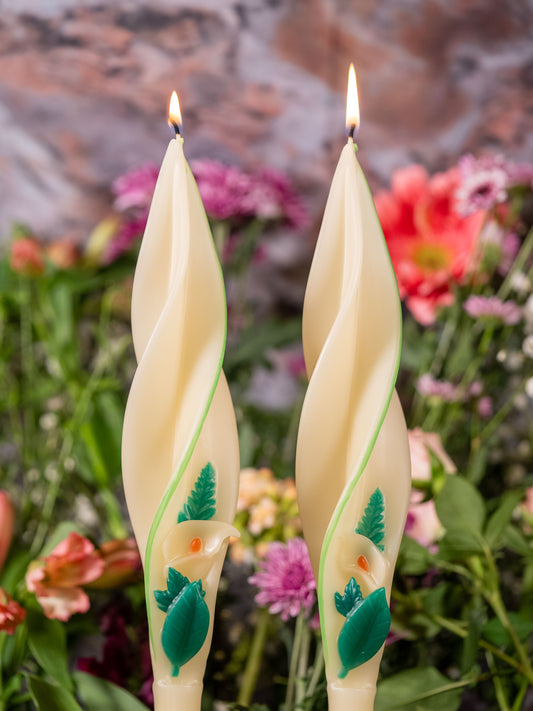 Ivory Calla Lily with Green Edge Silhouette Beeswax Candles