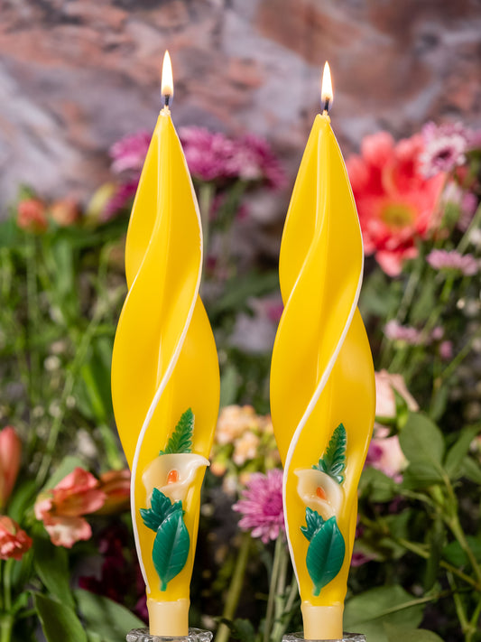 Yellow Calla Lily with White Edge Silhouette Beeswax Candles