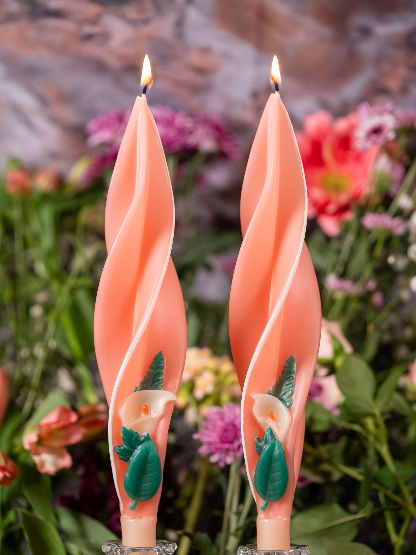Pink Calla Lily with White Edge Silhouette Beeswax Candles