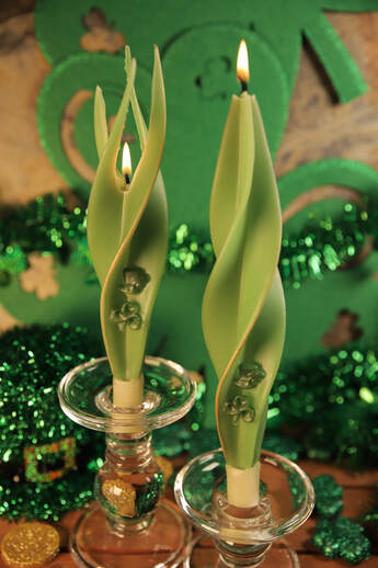 Pillar Candle With Green Shamrocks